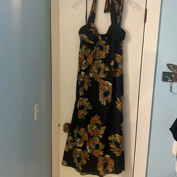 French Connection halter maxi navy with batik floral print 100% cotton dress